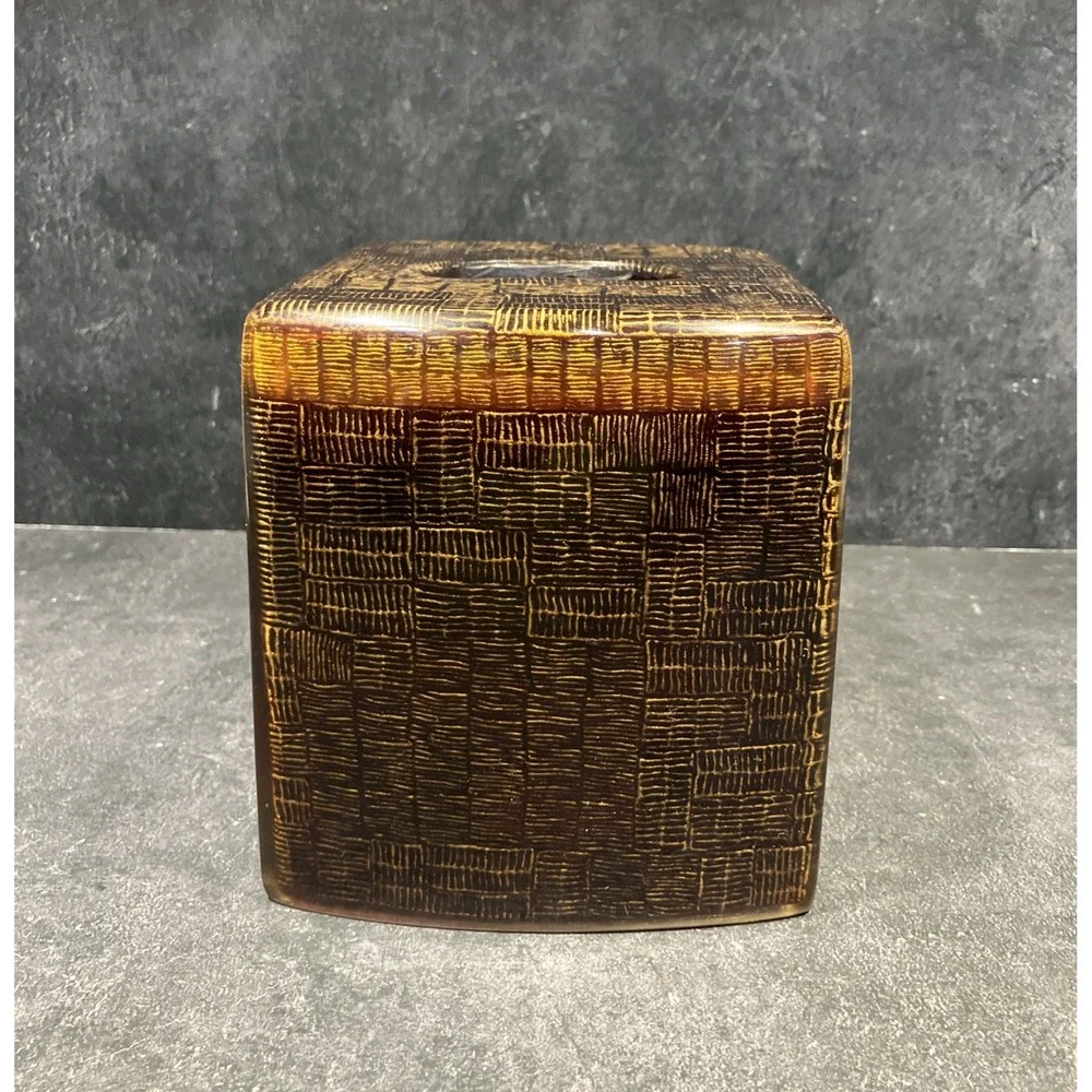 Joseph Abboud Laila Dark Brown Tissue Box Cover Resin Wood Look Environments